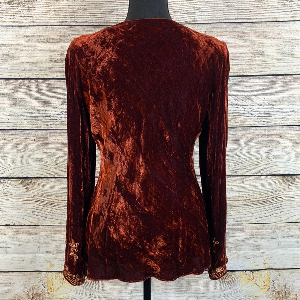 Rust Red Sequin Velvet Keyhole Blouse - Picture 5 of 5